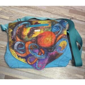 Hand-Painted Octopus Messenger Baggallini Canvas‎ Crossbody One of one Art Tote